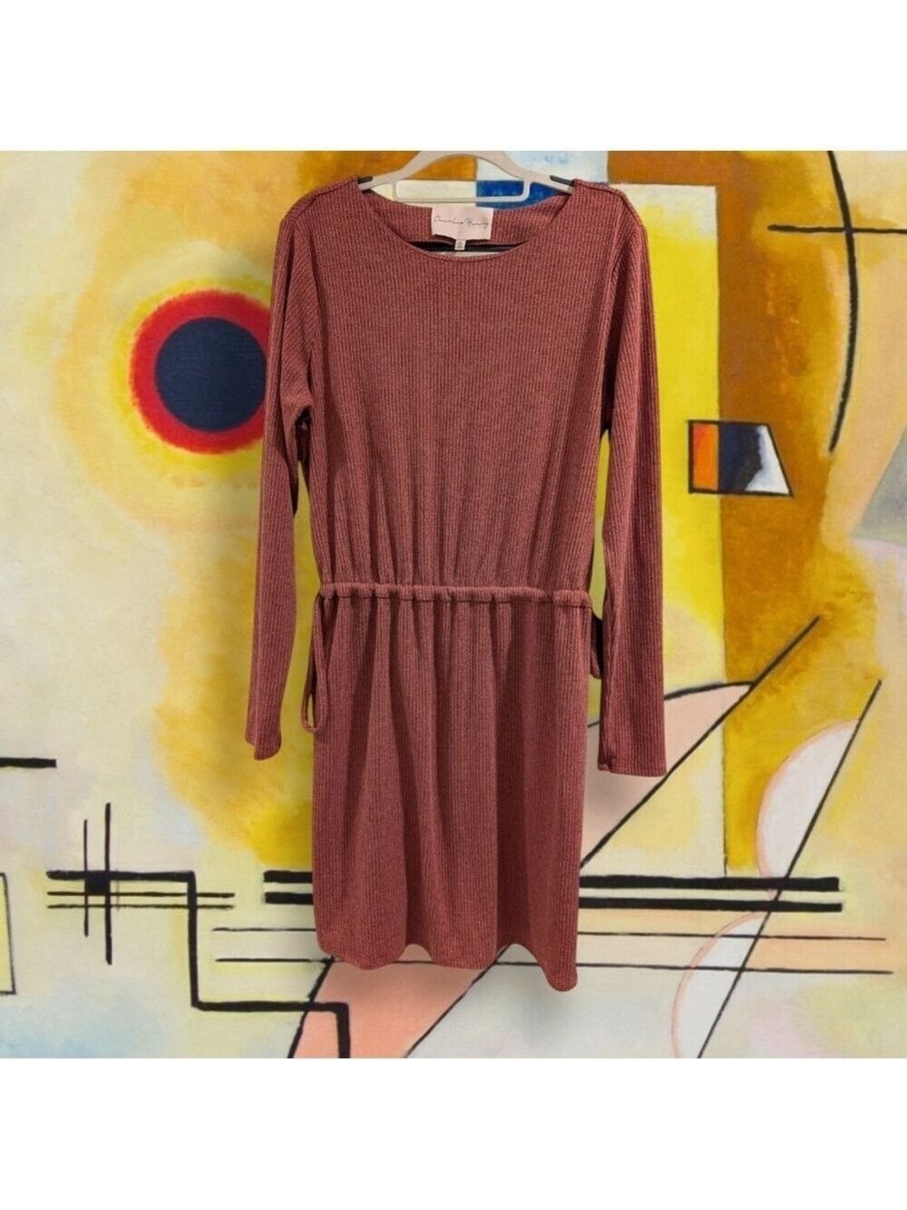 Charles Henry Terracotta Ribbed Long Sleeve Dress  Size Medium